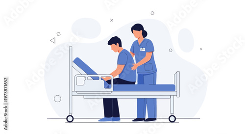 Nurse Helping Patient Sit Up in Hospital Bed, Medical Care Concept