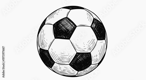 Soccer ball isolated on a white background with a simple black and white design representing sport and play
