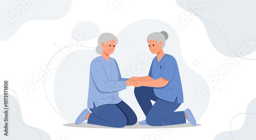 Nurse comforting elderly woman, showing empathy and care, support for seniors