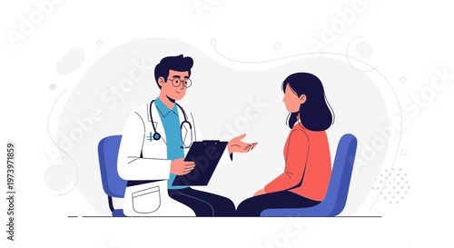 Doctor consulting patient, medical checkup, healthcare consultation, doctor's visit