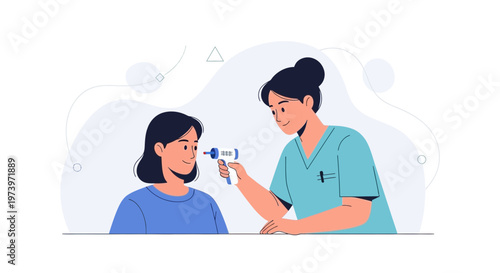 Nurse checks child's temperature with digital thermometer, healthcare concept illustration