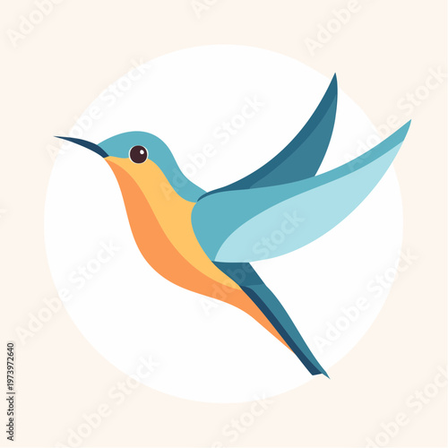 Vibrant hummingbird illustration with wings spread, conveying speed and agility