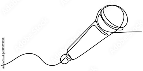 A minimalist single line drawing of a handheld microphone isolated on a plain white background Vector, illustration