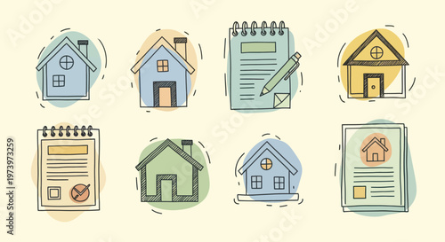 Collection of Hand-Drawn Real Estate and Property Icons.