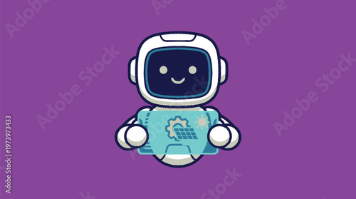 Friendly Robot Mascot with a Smiling Face and Digital Display.
