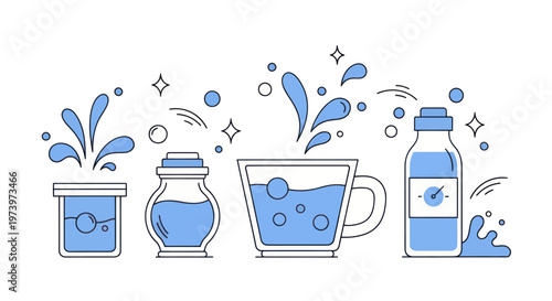 Collection of Water Containers with Splashing Liquid Elements.