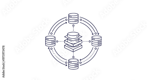 Conceptual illustration of a database system with interconnected data storage.