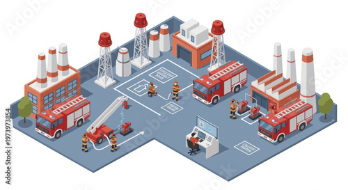 Fire Station Emergency Response Center with Vehicles and Equipment.