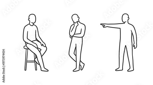 Black and White Line Art Human Figures for People and Communication Concepts