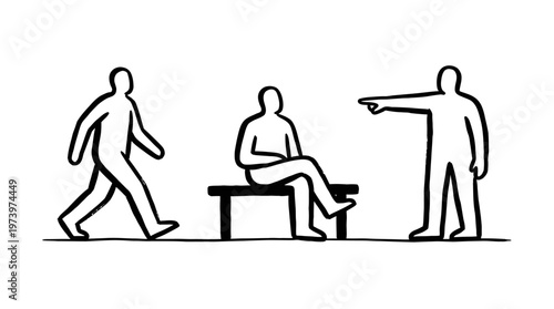 Decision Making  Direction Black  White Line Art of People Interacting, One Pointing