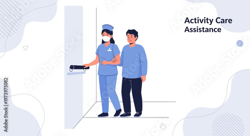 Nurse assisting patient with care and support, activity care assistance concept