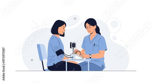 Nurse checking patient's blood pressure, medical check-up, healthcare concept illustration