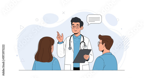 Doctor Consulting Couple, Medical Advice, Healthcare Discussion, Patient Care