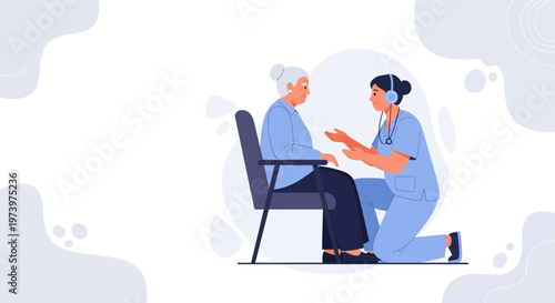 Nurse caring for elderly woman, providing comfort and support, healthcare concept