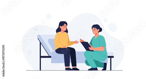 Doctor consulting patient on examination table, medical check-up, healthcare concept