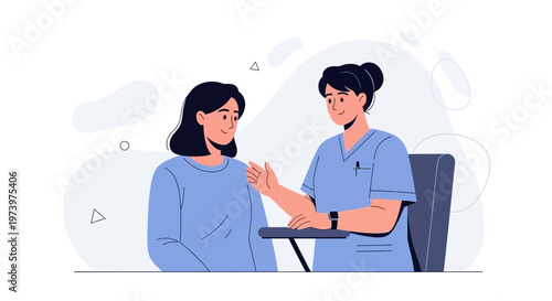 Nurse comforting patient, healthcare consultation, medical support, empathy, care, doctor visit