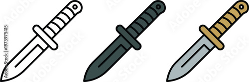 Minimalist vector icon set featuring identification cards and security badges in outline, solid dark gray, and flat blue color styles for user authentication and access control branding.