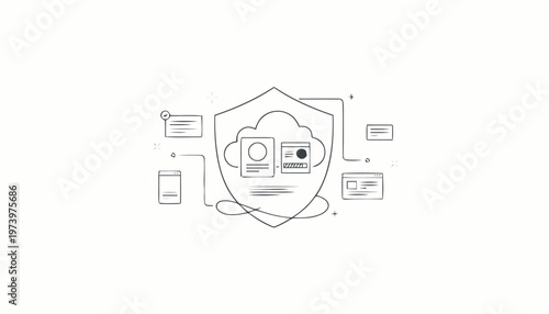 Digital Security Shield Protecting Cloud Data and Information.