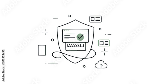 Digital Security Shield Protecting Computer Data and Information Online.