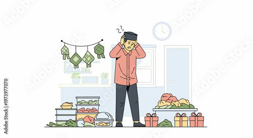Stressed Man In Indoor Store Scene.