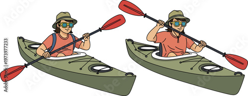 Kayaking Character Vector Set