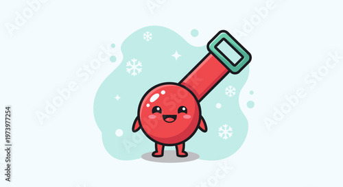 Cute Red Cartoon Character Holding Key.