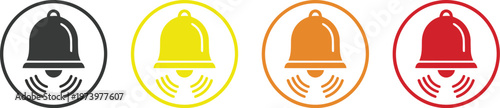 Four colored bell icons within oval frames displaying sound waves