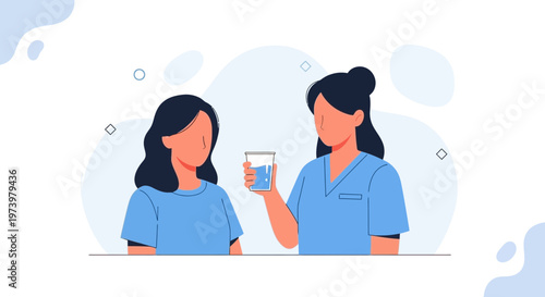 Nurse giving water to patient, healthcare, medical care, hydration concept