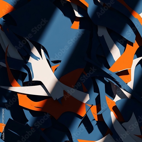 Abstract composition with contrasting orange and blue color scheme
