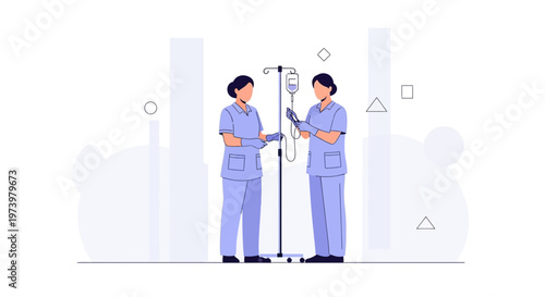 Nurses Administering IV Drip: Medical Care, Hospital, Healthcare Professionals