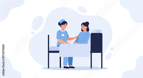 Nurse comforting patient in hospital bed, healthcare, medical care, compassion