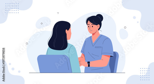 Doctor comforting patient, healthcare consultation, empathy, medical support, doctor-patient relationship