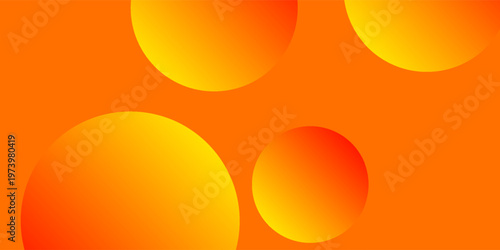 Abstract orange and yellow gradient circle background with vibrant floating spheres.