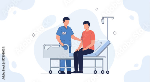 Nurse comforting patient in hospital bed, medical care and support concept