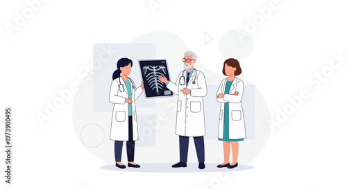 Doctors examining X-ray image, medical team discussing patient diagnosis, healthcare concept