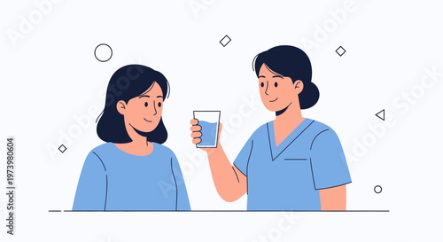 Nurse giving water to patient, healthcare, medical assistance, hydration concept