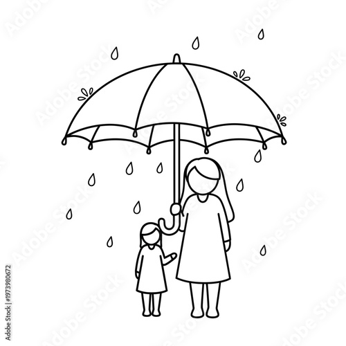 A Gentle Rain Scene with a Figure Protected by a Sheltering Umbrella, Symbolizing Security. transparent.