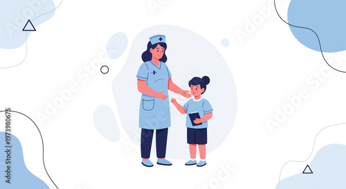 Nurse Caring for Child, Healthcare Illustration, Medical Support, Pediatric Care