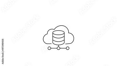 The animation is a black and white minimalist line art icon representing modern computing infrastructure.