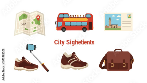 City Sightseeing Travel Kit Icons Set