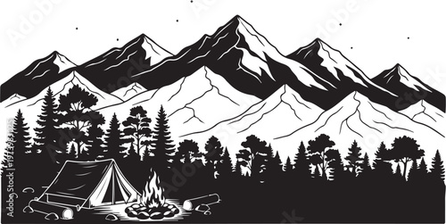 Camping in the mountains with a tent