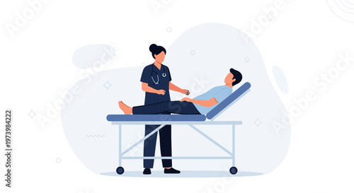 Doctor examining patient lying on medical bed, healthcare concept illustration