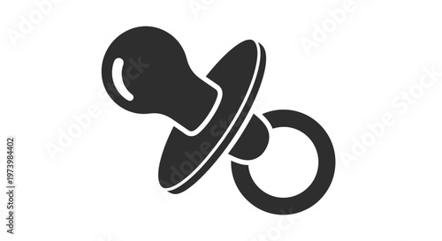 Simple black pacifier vector illustration for infant care and soothing needs, representing baby comfort, nursery items, and early childhood design concepts.