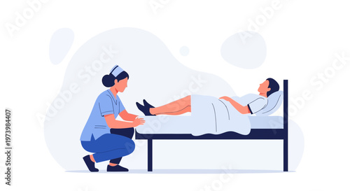Nurse caring for patient in hospital bed, medical assistance, healthcare concept