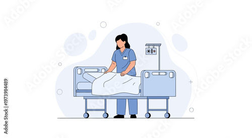 Nurse Making Hospital Bed with Patient Underneath in Modern Clinic