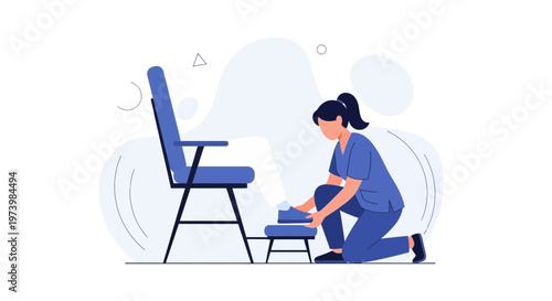 Nurse Assisting Patient with Foot Step for Chair Access, Healthcare Illustration