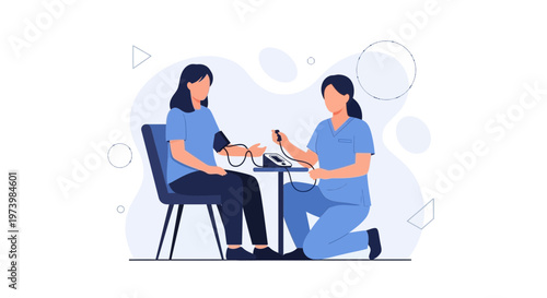 Nurse checks patient's blood pressure with sphygmomanometer, medical checkup concept