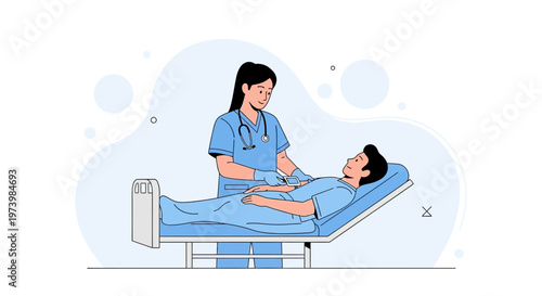 Nurse Caring for Patient in Hospital Bed, Healthcare Illustration