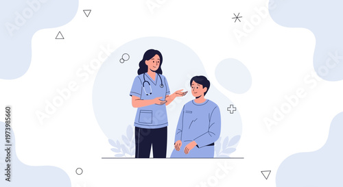 Doctor consulting patient, medical checkup, healthcare concept, flat illustration