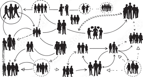 Silhouette illustration of people connecting and networking globally together